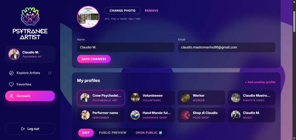 Open your profile to edit
