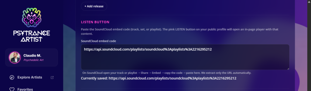 Find the LISTEN button section